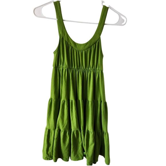Anthropologie Ella Moss Ruffle Green Dress XS Tank Fit Flare Spring - Picture 2 of 7